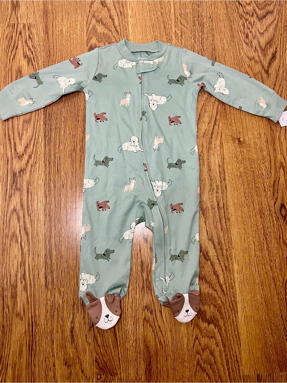 Carter’s Baby 9M Puppy Dog Print Footed Sleeper 2-Way Zip NWT Sage Green